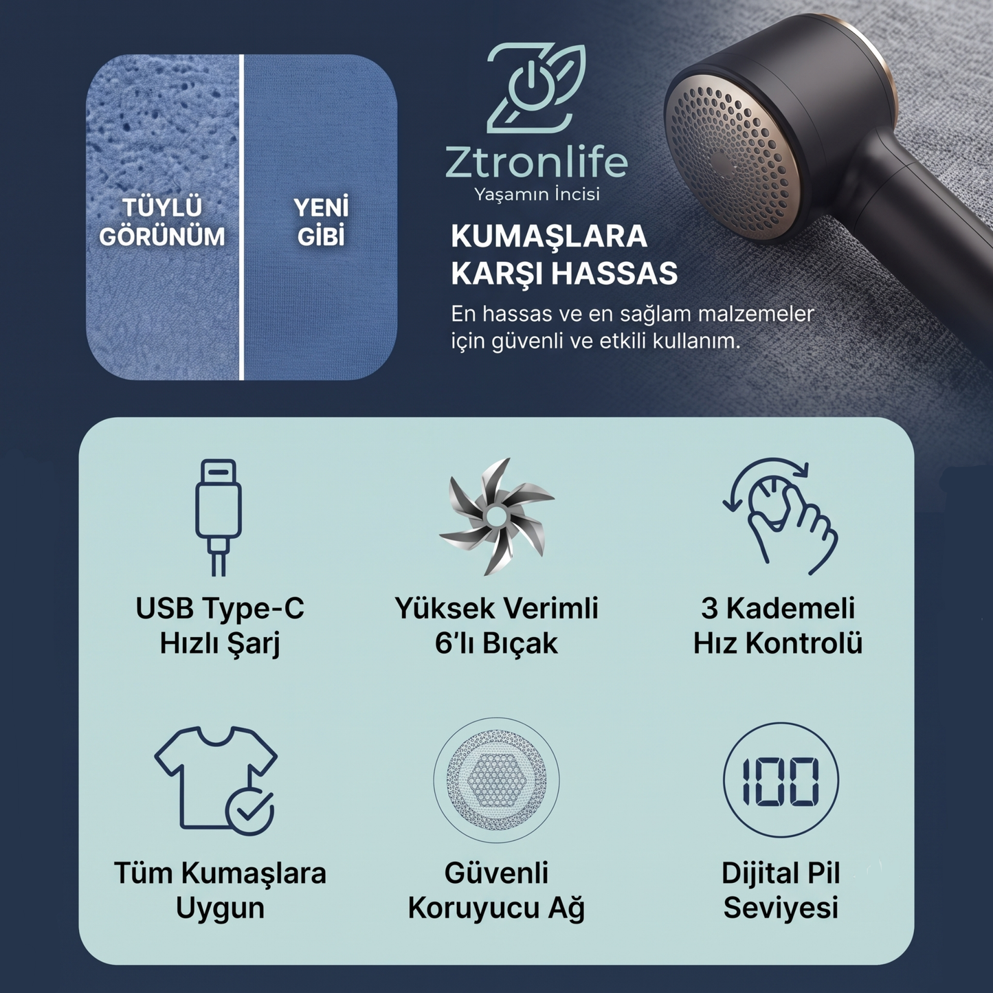 Ztronlife Dijital Göstergeli Profesyonel Tüy Temizleyici